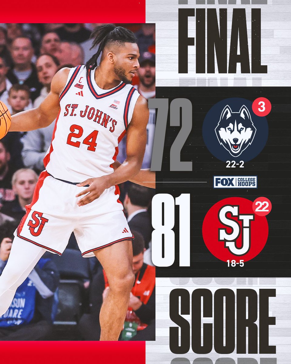 Red Storm Warning 🚨 No. 22 <a href="/StJohnsBBall/">St. John's Men’s Basketball</a> takes down No. 3 UConn in Madison Square Garden!