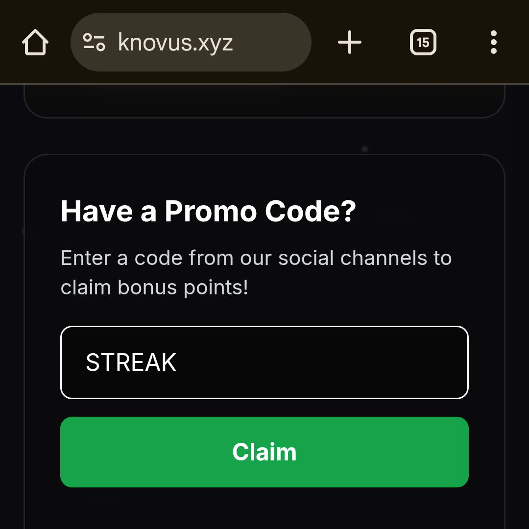 CryptoHunterPh's tweet photo. I'm farming points on KNOVUS! I've already got 1,220 points. Join with my link for a bonus! #Airdrop #Knovus https://t.co/GJyU0wlmBo 
Knovus promo code
STREAK https://t.co/mybM7J1psM