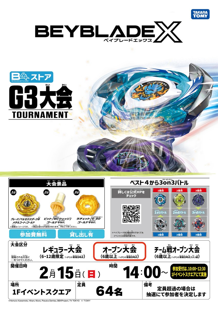 本日のベイブレードX G3 オープン大会 トーナメント表です。 たくさん