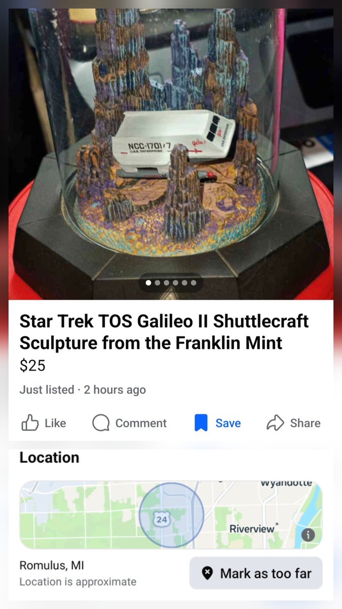 I was looking at items on Facebook Marketplace. I saw this and thought it was too funny not to share 🤣 
Look at the sellers location! 🖖
