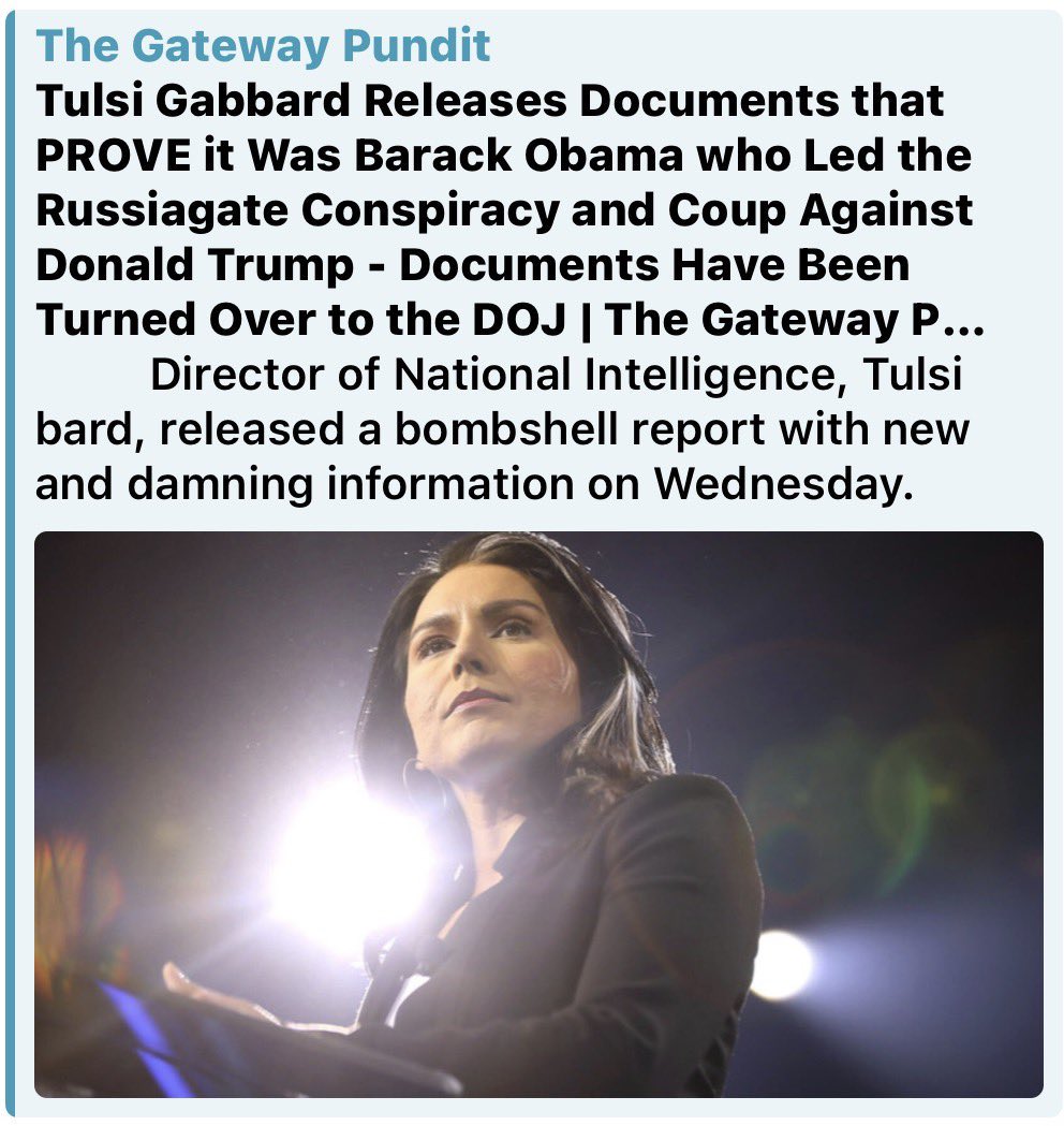 オバマもクリントンも全部めくれる
世界が変わっていっている
日本はテレビでアタマパァ
どうにかならんもんかね😔

トゥルシ・ガバード
ロシア・ゲートの陰謀とドナルド・トランプに対するクーデターを指導したのはバラク・オバマだったことを証明する文書を公開 
文書は司法省に提出された