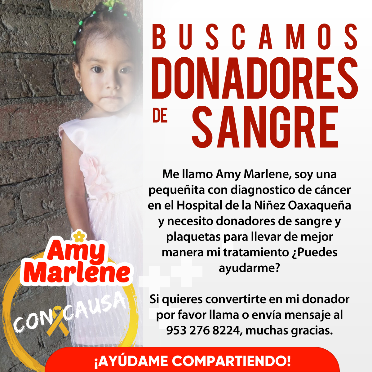 La pequeña Amy necesita donadores de sangre y plaquetas, ayúdanos compartiendo esta publicación y si puedes también donándole 🩸🎗️#Oaxaca #DonaSangre #ConCausa