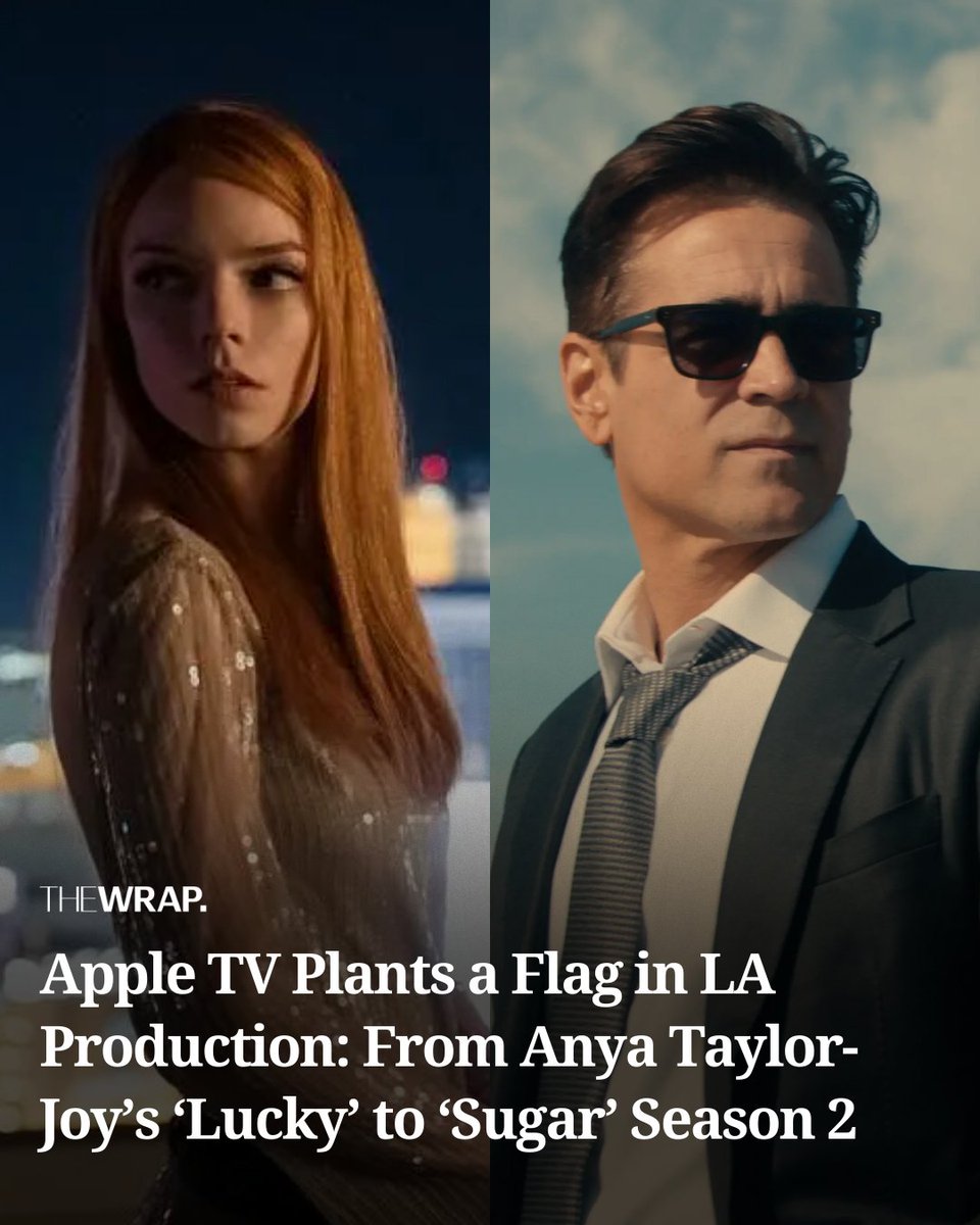 TheWrap's tweet photo. Under its #StayinLA initiative, Apple TV is shooting at least six series in Los Angeles—from returning shows #Sugar, #Shrinking and #TheStudio to new dramas #Lucky, #ImperfectWomen and #MargosGotMoneyTroubles.
Read more: https://t.co/eIGu0arvDU
Photos: Apple TV https://t.co/36wHrsdqUI