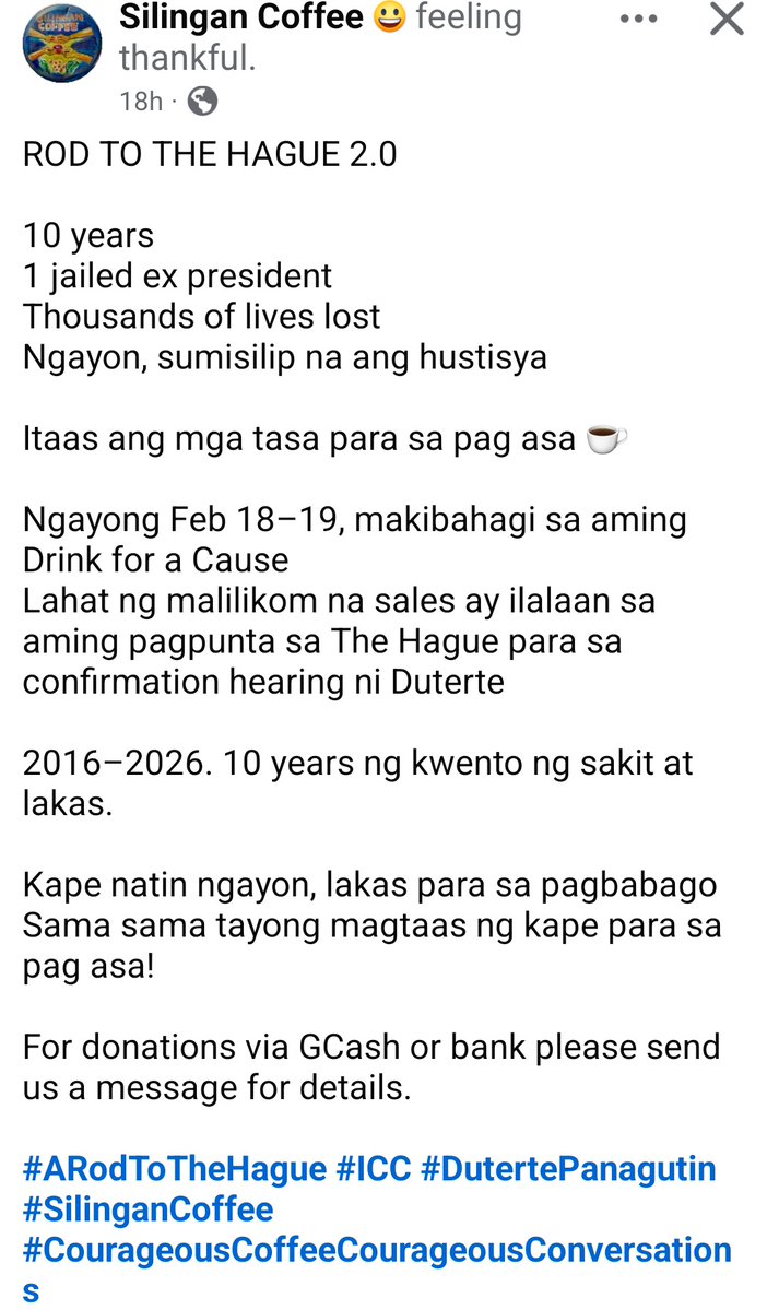 dumidyeypee's tweet image. Let us help the drug war victims of Silingan Coffee as they continue the fight for justice through their Drink for A Cause. Proceeds will go to their expenses going to The Hague, Netherlands. Feel free to share this, buy their coffee and donate!