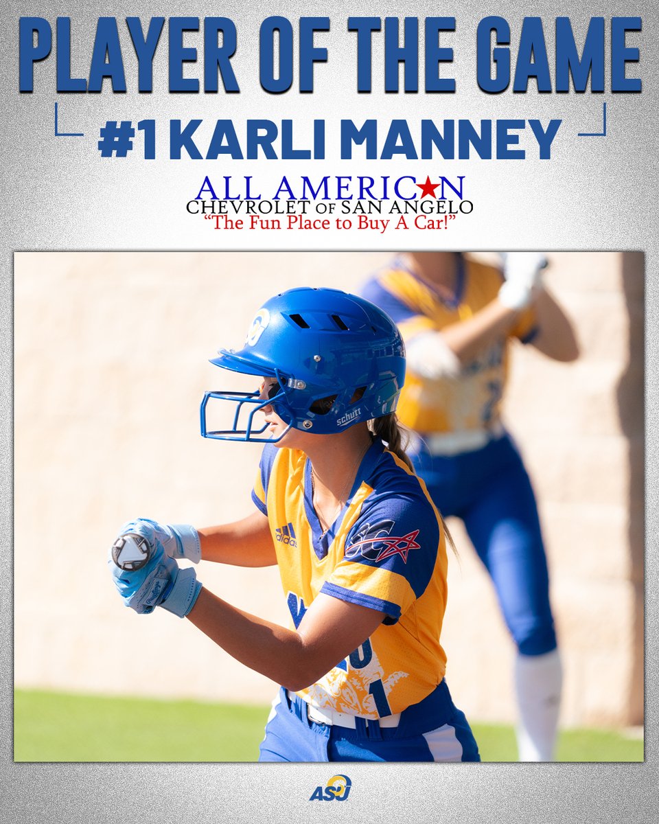 angeloathletics's tweet photo. Going 2-for-3 with two RBI in the Rambelles' win, Karli Manney is the player of the game! #RamEm https://t.co/Eum55UJAp9