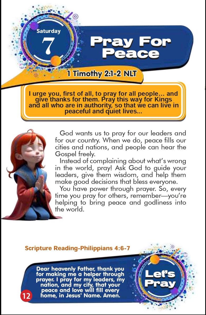 SaintSeyiB's tweet photo. Rhapsody Of Realities
for EARLY READERS with Mark
━━━━━━━━━━━━━━━━
Saturday 7th February 2026
PRAY FOR PEACE
#RORER
#RhapsodyFeb7
#AmbassadorsOfPeace https://t.co/33CspADYUa