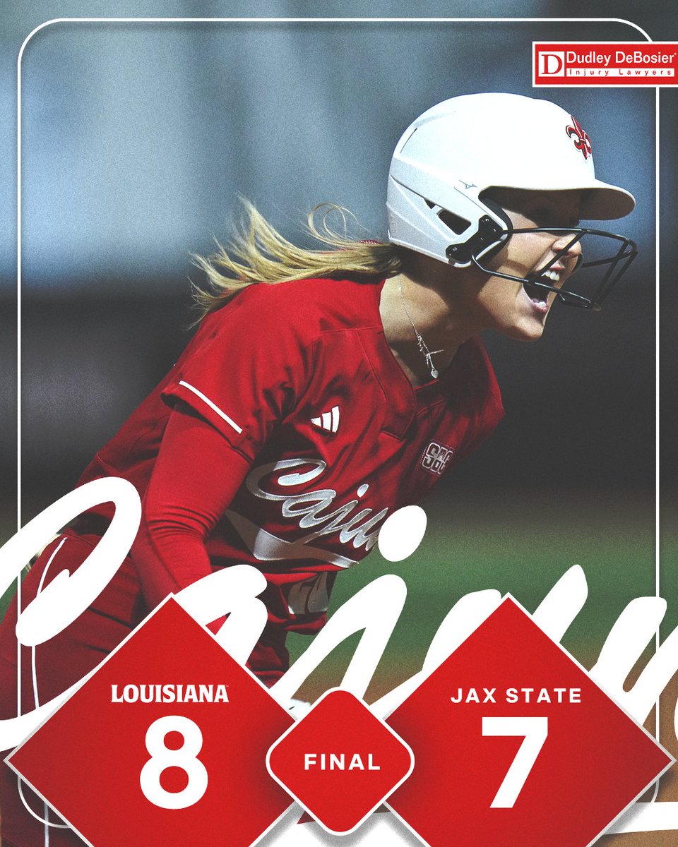 RaginCajunsSB's tweet photo. 📌 FINAL (vs. Jax State)

Two-out rally = a 2️⃣ - 0️⃣ day! 🥳

📊 https://t.co/kaeJabpMox

#GeauxCajuns | @DudleyDeBosier https://t.co/Khf9cDWPcU