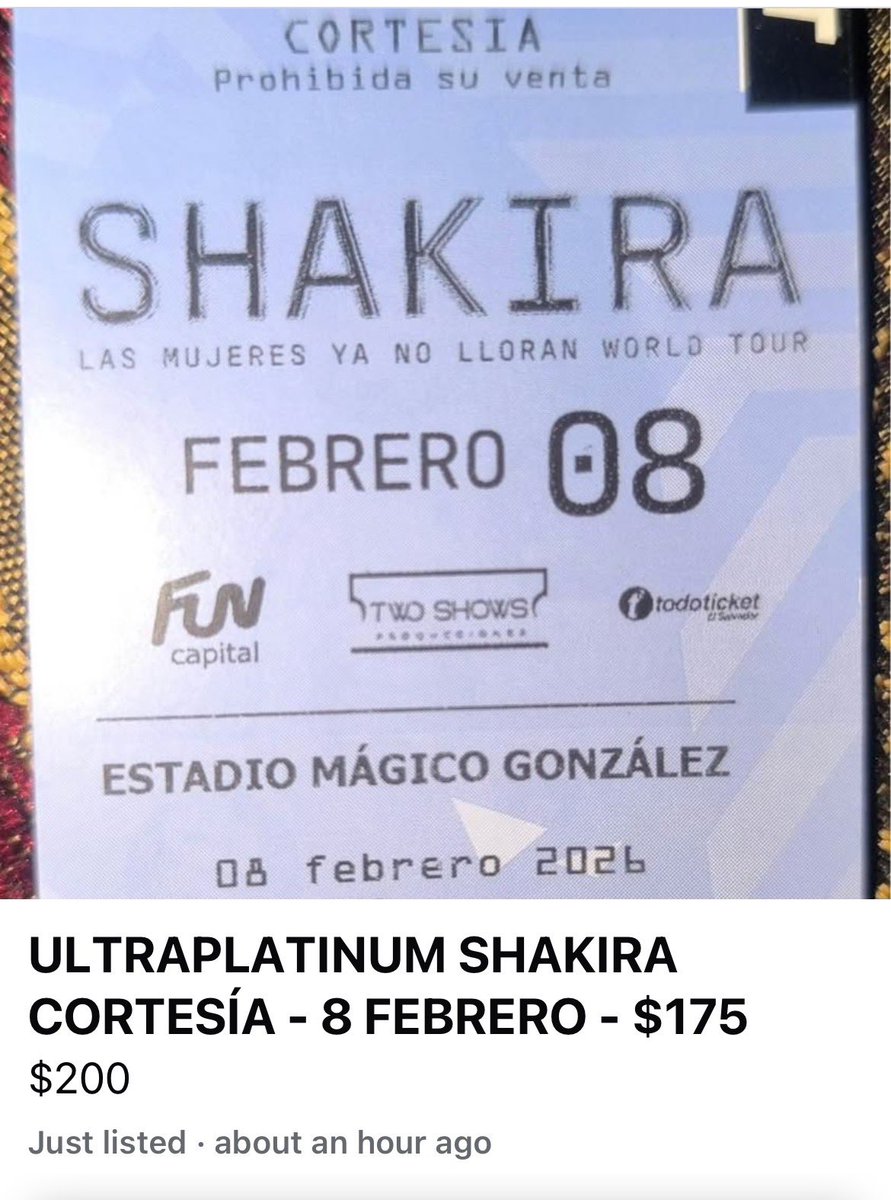 gomaxxx's tweet photo. #ElSalvadorRenace |

😊👋 Hola @shakira…

💸 Quizá, te dijeron que agotaste entradas en #ElSalvador…

… Pero me di una vuelta por @facebook Marketplace y encontré que están revendiendo cortesías que no se pueden vender

Quizá, quien te trae te pueda explicar el por qué 🙃👋🎤 https://t.co/5Q7wC4JSGP