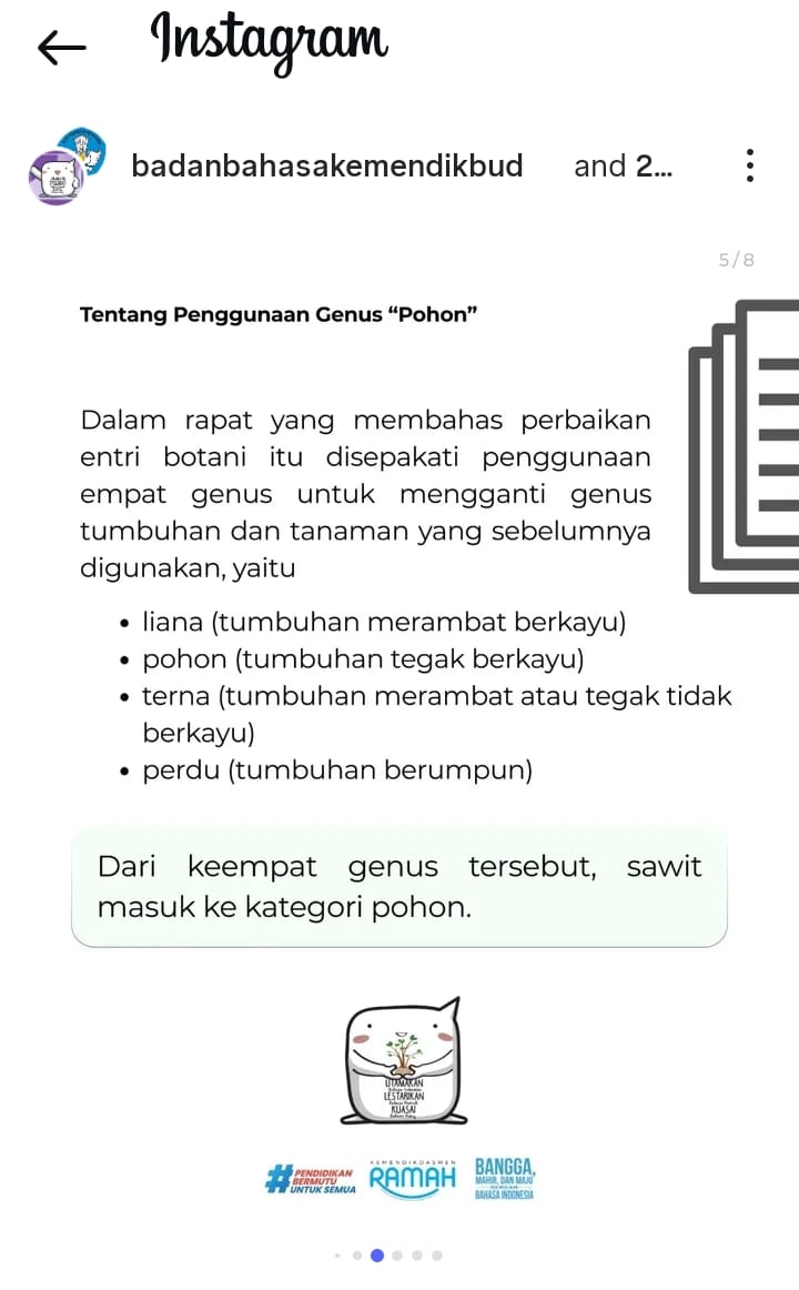 Jawaban Dewan Bahasa atau Pohon Sawit

Oke, jawabannya saya terima, bahwa istilah tanaman dan tumbuhan diupdate menjadi liana, terna, pohon, dan perdu.

Pirtinyiinnyi, mengapa masih banyak entri terkait yang masih menggunakan tanaman dan tumbuhan, tidak semua diganti menjadi