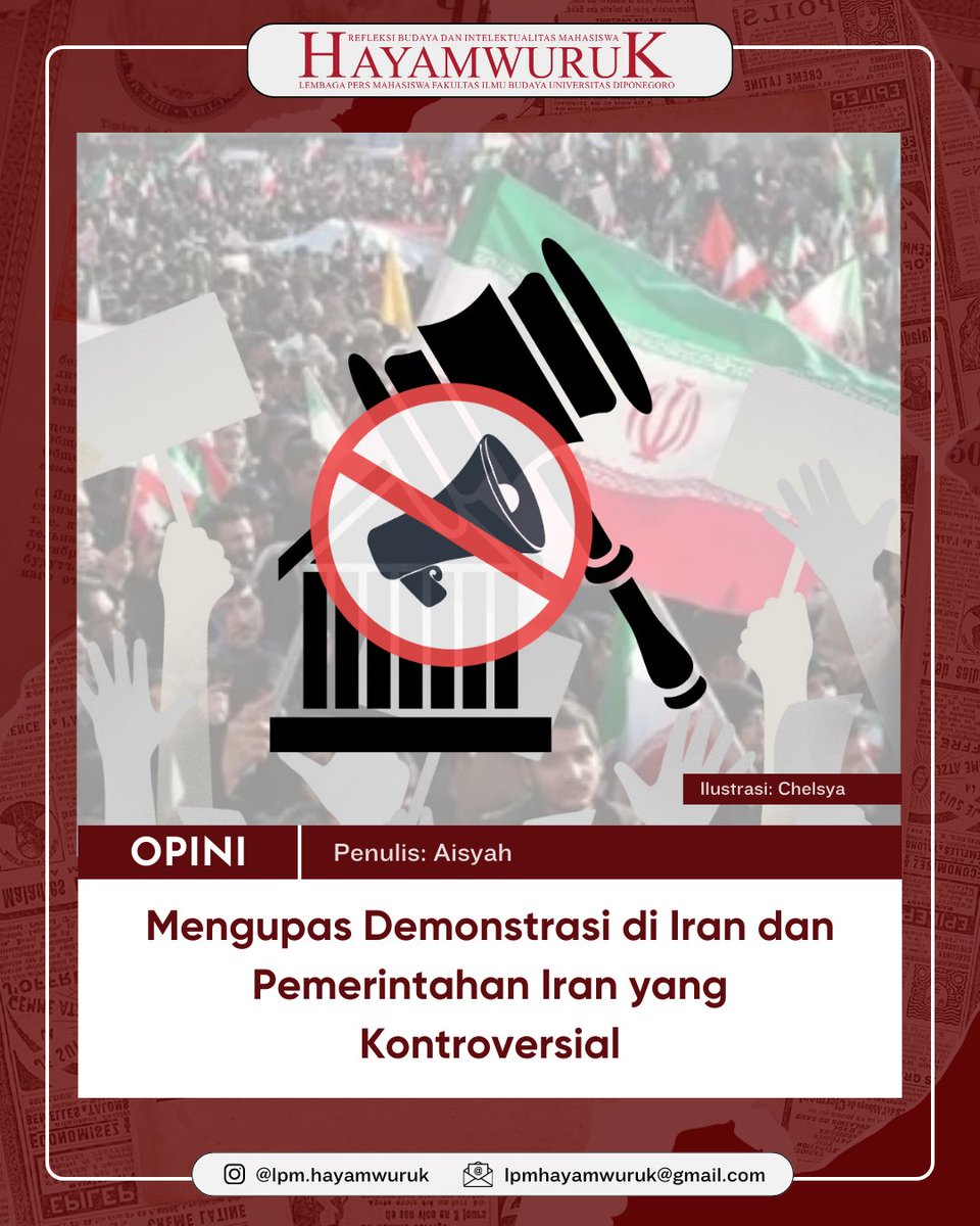 Mengupas Demonstrasi dan Pemerintah Iran yang Kontroversial

Selengkapnya: lpmhayamwuruk.org/2026/02/mengup…

#Hayamwuruk2026
#RefleksiBudayadanIntelektualitasMahasiswa