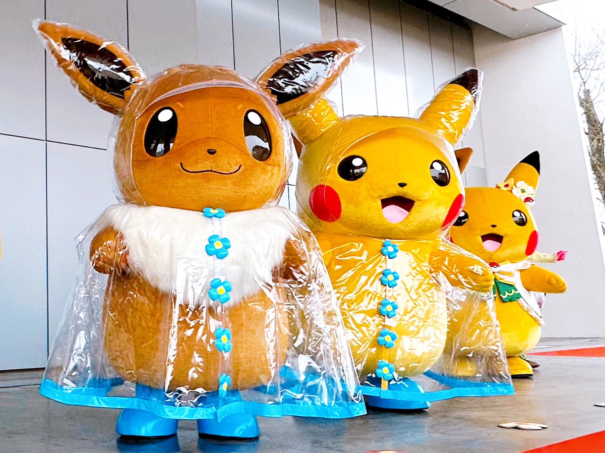 ポケパーク、
イーブイ、ピカチュウがカッパ着て登場！！
特別仕様✨かわいい💕