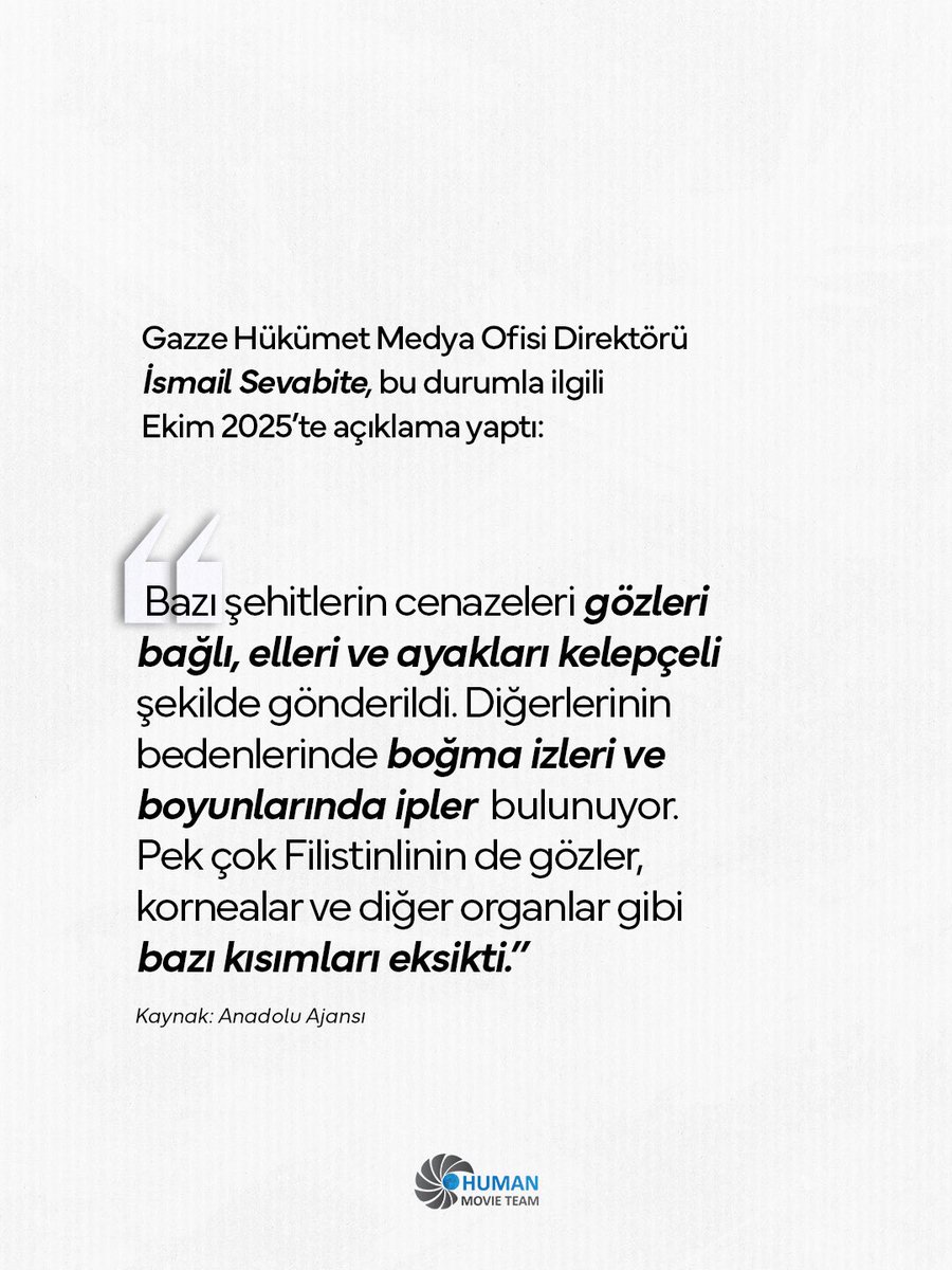 İsrailli sivil toplum kuruluşu Matnat Chaim, “gönüllü bağış” adı altında hayatını kaybeden Filistinlilerin organlarını izinsiz almak ve kullanmakla suçlanıyor.

Organları eksik ve işkence izleri taşıyan cenazelerle ilgili uluslararası soruşturma çağrılarına rağmen işgalci İsrail,