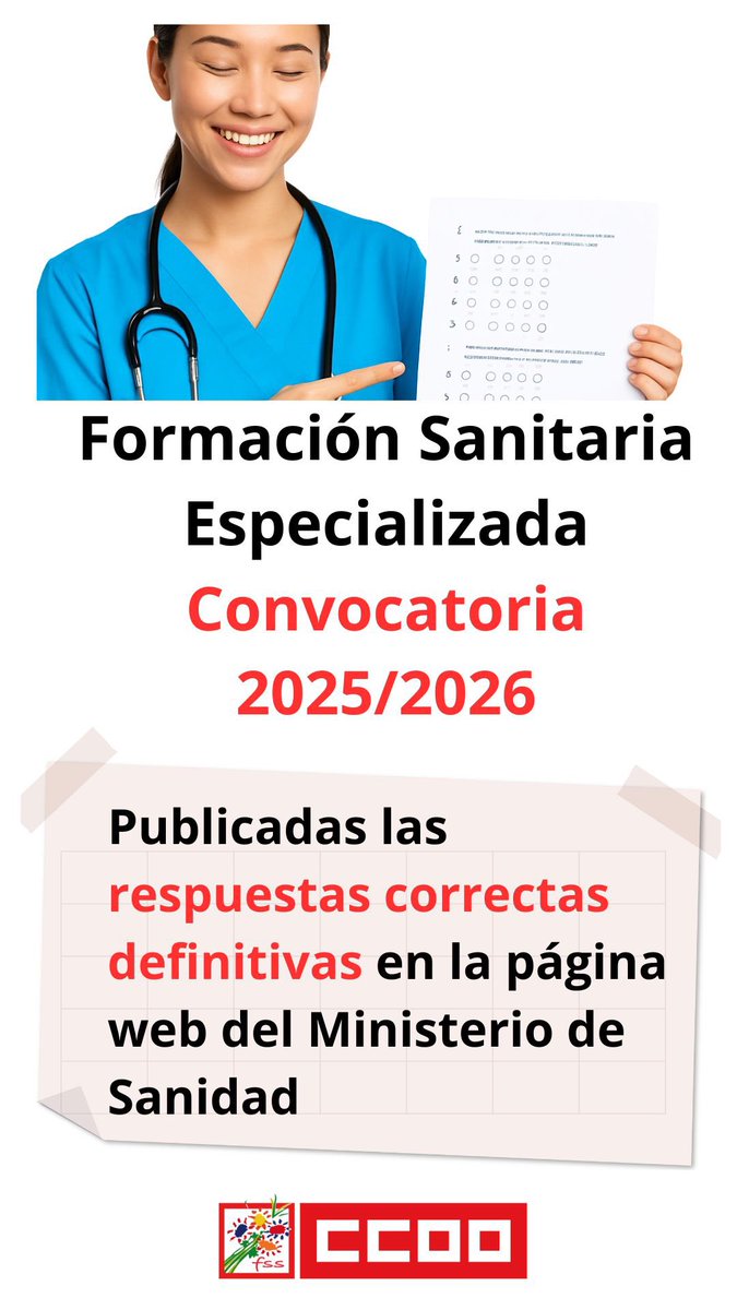 💻 El Ministerio de Sanidad publica en su página web 

👉🏾 las respuestas correctas definitivas correspondientes a la convocatoria de Formación Sanitaria Especializada (FSE) 2025/2026

fse.sanidad.gob.es/fseweb/#/princ…
