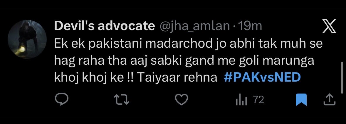 afrasmalik's tweet photo. @jha_amlan ab ap aisa kare apni gand nangi ker kay apni pistol se khud hi goli maar le. Apke liye yehi behtar hoga. Didn’t even had courage to stick to your post. Apne se apne moon se haga tha woh wapis ander le lia hai. Shameful deleled post #PAKvNED https://t.co/CYWjEbVvva