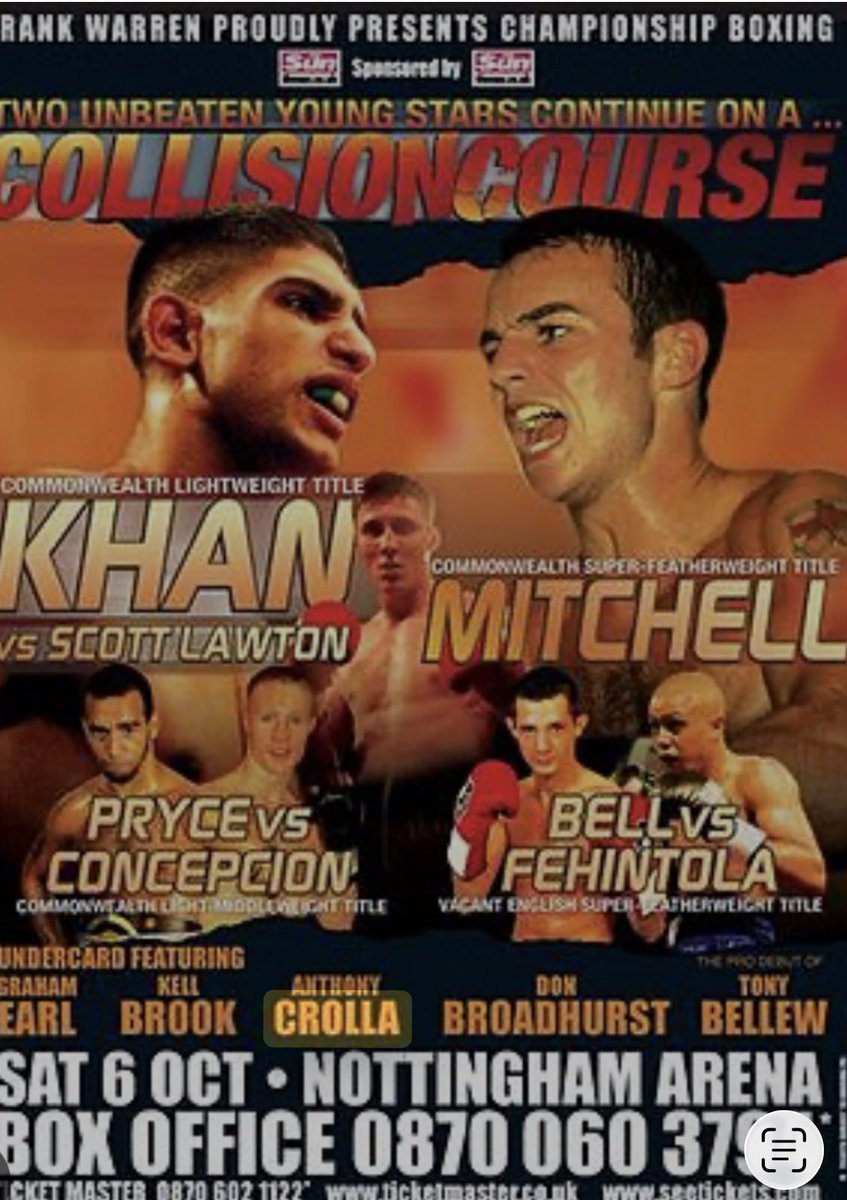 jaysfighttalk's tweet photo. Rooting though some old bits and found this! My little brother won the English super featherweight belt that night v #steviebell but look at some of the names on the undercard! @TonyBellew debut @SpecialKBrook @ant_crolla #kevinmitchell #grahamearl 💥🥊 @FrankWarren some atmosphere that night! I was sat squashed between @frankbrunoboxer and #rickyhatton 💙💥🥊