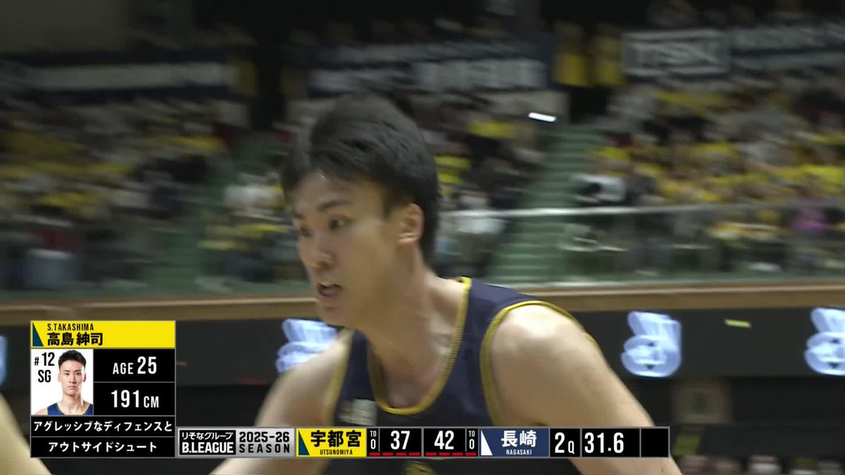 2/7(土)2Q終了 ブレックス 37 - 44 長崎 長崎のディフェンスの前に得点