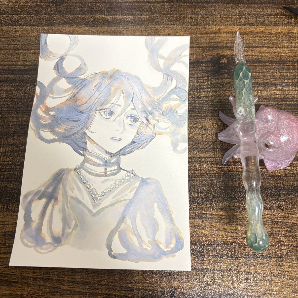 原画市 #原画市2026 ポストカードサイズのインクドローイング✍🏻持っ
