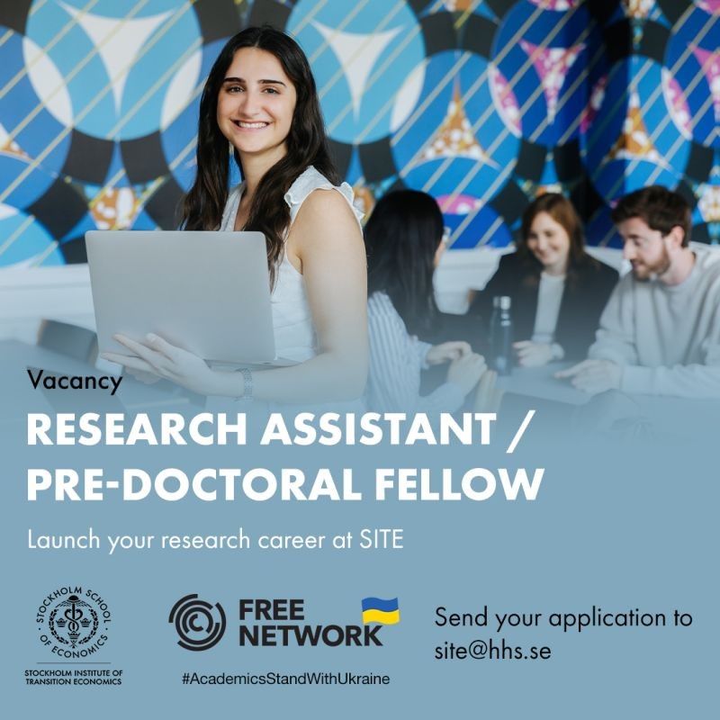 opportunitiesfy's tweet photo. 🚨 SITE (Stockholm School of Economics) is hiring a Research Assistant / Pre-Doc Fellow! 📊 Perfect for aspiring PhD candidates in economics.
Apply now 👉 https://t.co/bGipqpaLZH
#Economics #ResearchAssistant #PhDPrep #SITE #Stockholm https://t.co/Y3pWskyvhR