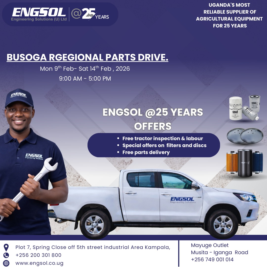 Engsol_UG's tweet photo. 🎉ENGSOL turns 25, and we’re celebrating YOU! 🎉

For 25 years, you’ve trusted us to power your farms and businesses. Now it’s our turn to give back with FREE tractor inspections & labor, special offers on filters and discs, plus FREE parts delivery during our Busoga Parts Drive. 🚜 

📅 9th–14th Feb | 9AM–5PM
📞 0749 001014

25 years of service. 25 years of partnership. 25 years of growing together.

#EngsolAt25Years  #CustomerAppreciation #BusogaPartsDrive #GenuineParts #AgriculturalMachinery