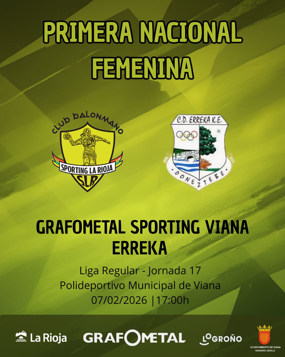 BMSportingLR's tweet image. 👉🏻 PRIMERA NACIONAL 25/26
✨ DÍA DE PARTIDO

🕐 17:00
🆚️@errekakirolelkartea
🏟 Polideportivo Municipal de Viana

¡Vamos equipo, a por todas!💪💪

#SienteSporting💚💛
@vianadeporte