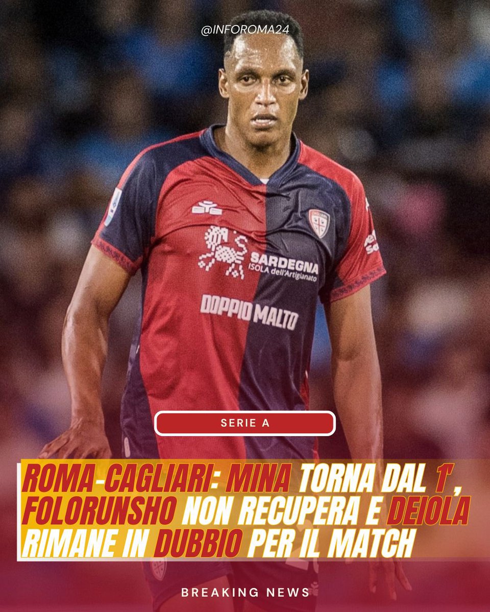 inforoma24's tweet photo. 🟡🔴 Si avvicina #RomaCagliari di #SerieA e allo stesso tempo si avvicina un rientro in campo dal 1’ di Yerry #Mina, non vale lo stesso per #Folorunsho che non recupera per giocare contro l’#ASRoma e #Deiola ha svolto un lavoro parziale, quindi è in dubbio per la partita. https://t.co/ViZpPrDVV2