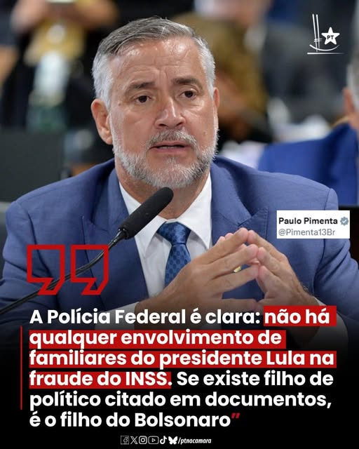 orlandoguerreir's tweet photo. Documento não é narrativa. É prova!
"A Polícia Federal encerra as dúvidas: zero envolvimento da família do presidente Lula nas fraudes do INSS. A investigação segue o rastro do dinheiro e dos documentos, que apontam para o governo anterior. Seguimos firmes com a verdade", disse o deputado Paulo Pimenta (PT-RS).