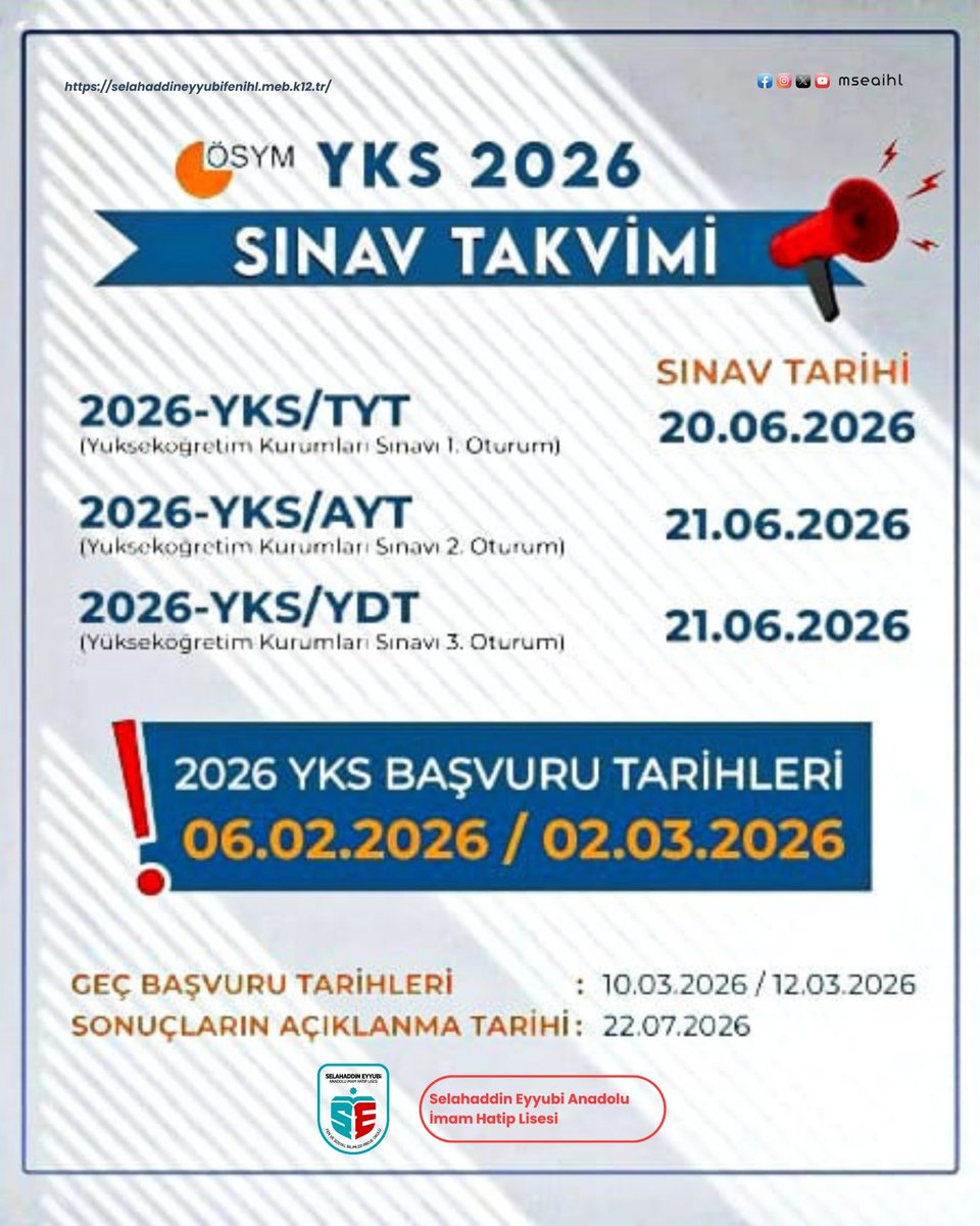 2025 YKS SINAV TAKVİMİ

ÖSYM, 2026 yılına ait YKS sınav takvimini açıkladı .

#yks #yks2026 #2026yks
#hedefyks2026 #selahaddineyyubi