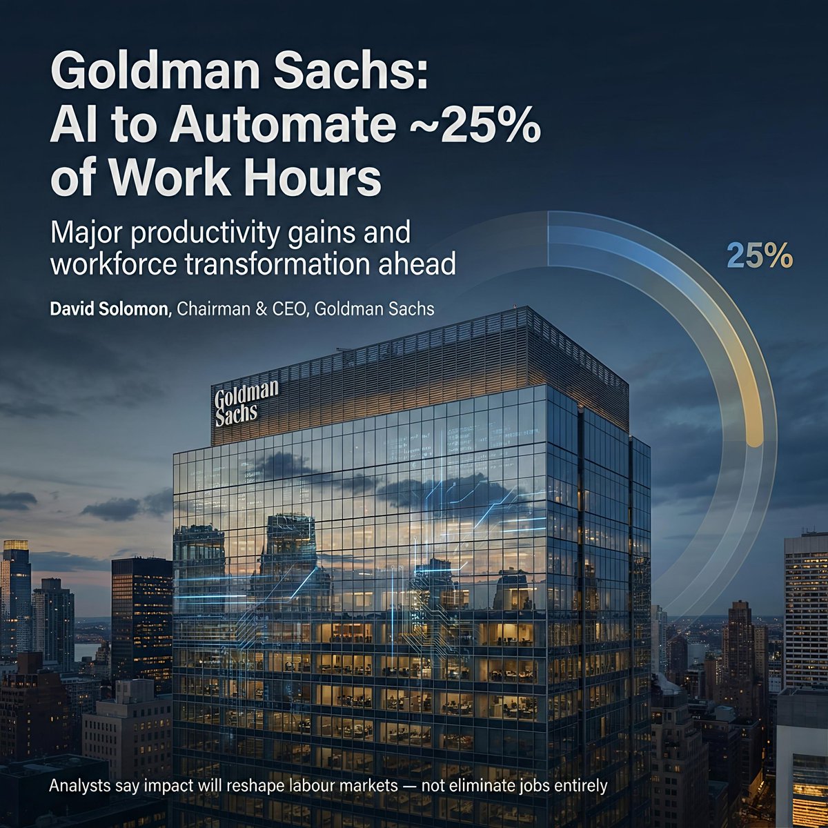 UbeatAI's tweet photo. 📊 AI could automate up to 25% of all work hours, say Goldman Sachs analysts — huge productivity shift ahead, but new roles will emerge too.

#AIJobs #FutureOfWork #AIImpact #GoldmanSachs#AI

AI
GOLDMANSACHS
AIJOBS
JOBS
VIRAL
FB
INSTAGRAM
FACEBOOK

@GoldmanSachs @EconomicTimes https://t.co/KF2rDs4Zxm