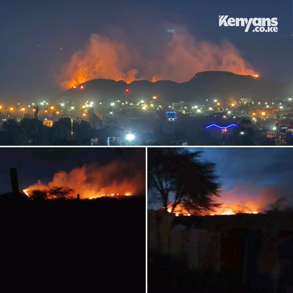Wildfire breaks out at Lake Nakuru National Park at night