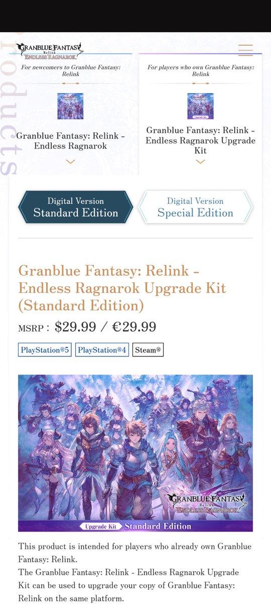 Looks to be a standalone but also upgrade from the base game. 
Check if it's on sale before closed beta starts, as relink is a hidden gem of an JRPG with great action combat