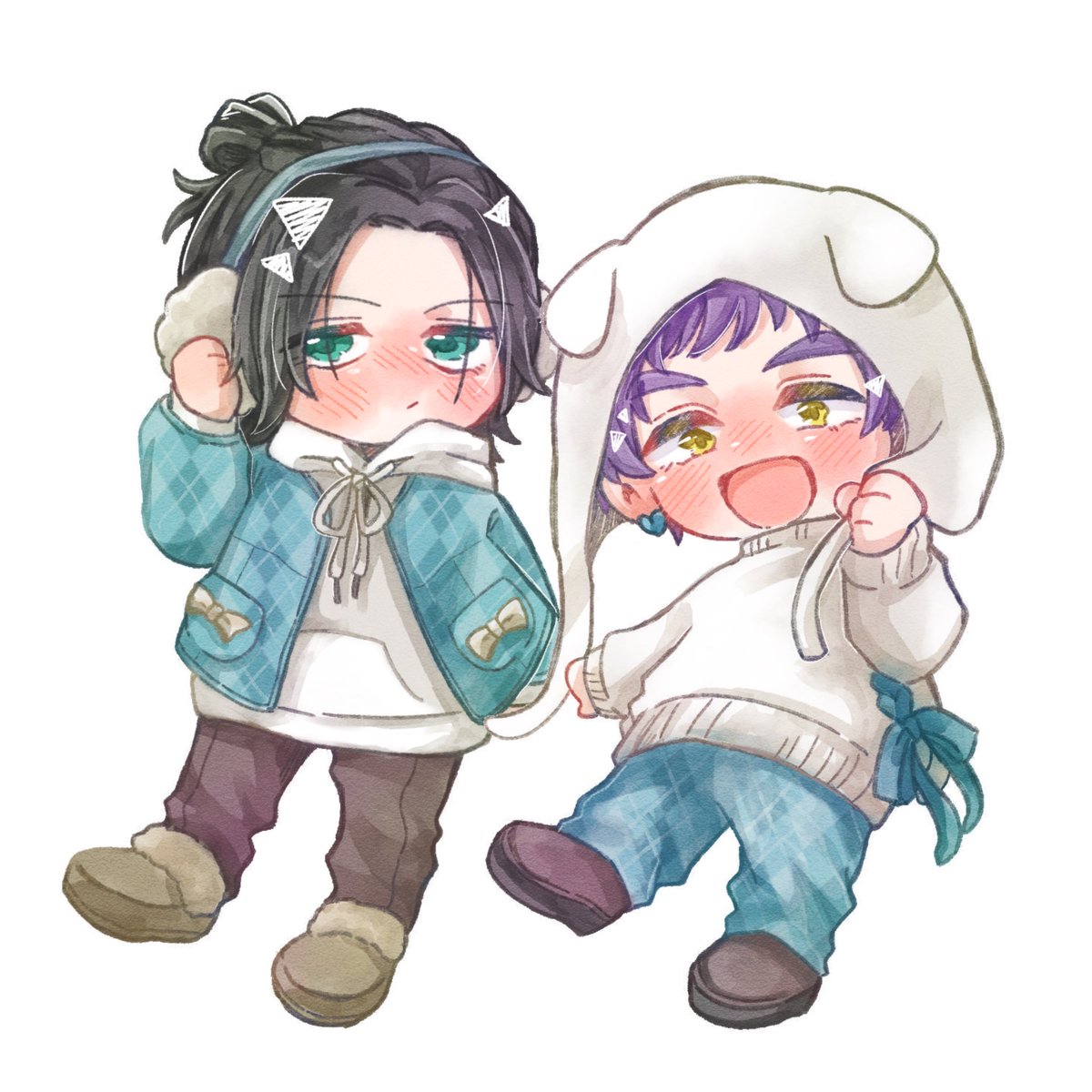 バレンタインだからミルクチョコとホワイトチョコイメージで描いたんだけどかなりお気に入り😭みて〜😭💞