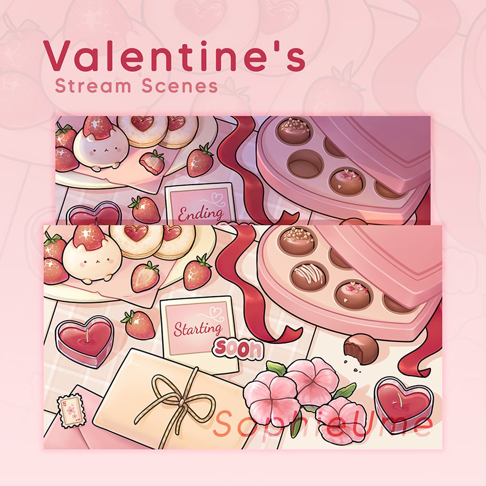 I made this Valentine's Day overlay  👉👈

❥ 2 loading screens for streaming (starting &amp; ending)
❥ 30%off
↻ + ♡ are super appreciated!

💙Kofi
ko-fi.com/s/a5e5f80683 

💚Vgen
vgen.co/SophieTonkatsu… 

#VTuberAssets #ValentinesDay