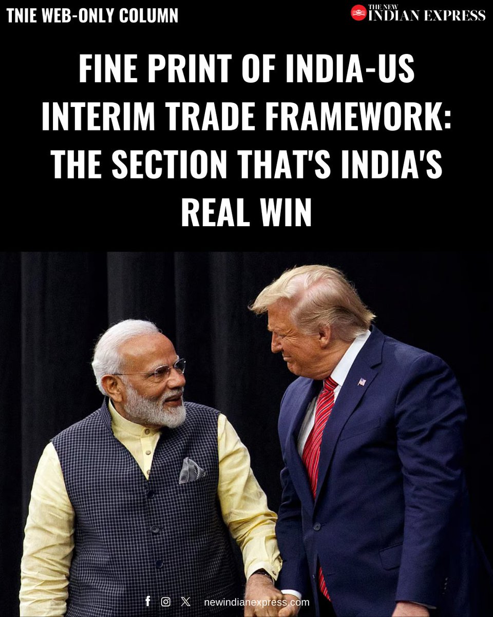 NewIndianXpress's tweet photo. The most meaningful concession in the framework comes under Section 232 of US trade law. Unlike reciprocal tariffs imposed under the International Emergency Economic Powers Act (IEEPA), Section 232 measures are not exposed to the ongoing US Supreme Court case that could restrict President Donald Trump's authority to impose emergency-based tariffs. 

✍️ @jayanthjacob 

🔗https://t.co/JxG0w6G7Ol

#IndiaUSdeal