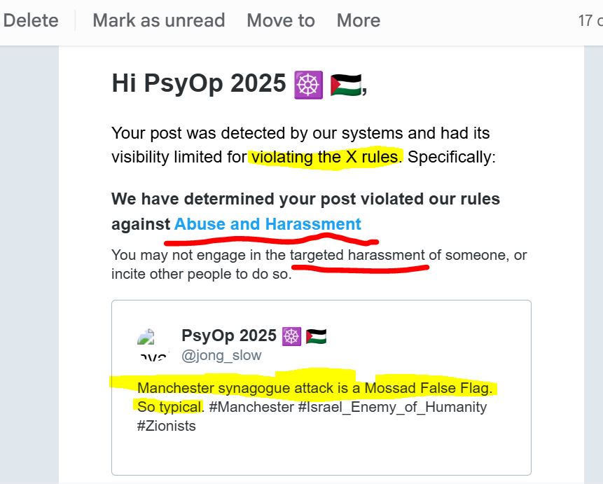 X unfortunately Nuked this post of mine. 😂🤡

I stand accused of Insulting the Mighty MOSSAD!  Boo hoo hoo ☹ 

"Clown Show USA" 💯

#AmericaFirst #TrumpisaNationalDisgrace #Zionist
