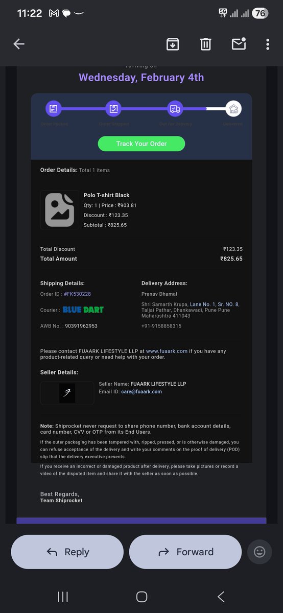 icseimpnotes's tweet photo. @BlueDartCares @fuaarkofficial @ShiprocketCare I should have recieve this parcel on 1st feb as it has arrived in my locality but today is 7th feb and I have not yet received it. I'm going to raise a fraud case in consumer court if I do not recieve my order today. Mind it!! https://t.co/QOjS3HsRp8