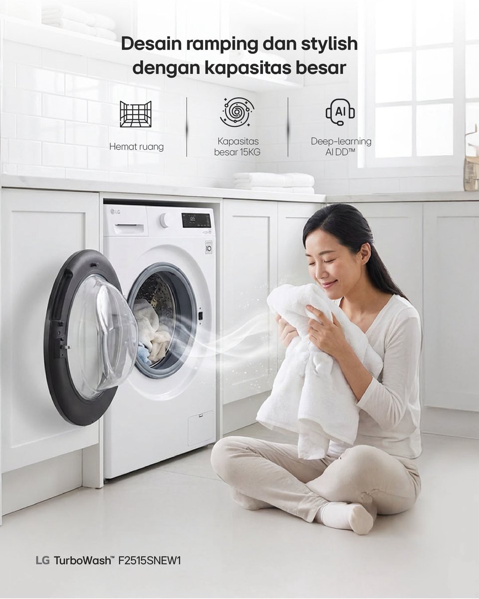 Desain yang tepat mampu menghadirkan fungsi maksimal tanpa mengorbankan estetika ruang.

LG Mesin Cuci Front Loading hadir dengan desain ramping dan stylish yang hemat ruang, namun tetap menawarkan kapasitas besar hingga 15 kg untuk kebutuhan keluarga modern. Didukung teknologi