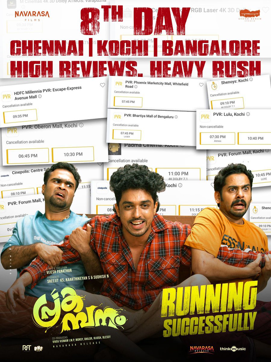 ഇറങ്ങിയിട്ട് 9th day ആയിട്ടുപോലും പുതിയ ഇറങ്ങിയ പടങ്ങളെക്കാൾ Box office performance 🥵⚡

രോമാഞ്ചത്തിന് ശേഷം വന്ന പക്കാ Horror comedy entertainer❤️😌

അപ്പൊ മോളിവുഡിൻ്റെ 2026 ലെ രണ്ടാമത്തെ hit പിള്ളേർ തൂക്കി🔥

KBO 10cr loading......⚡

#Prakambanam