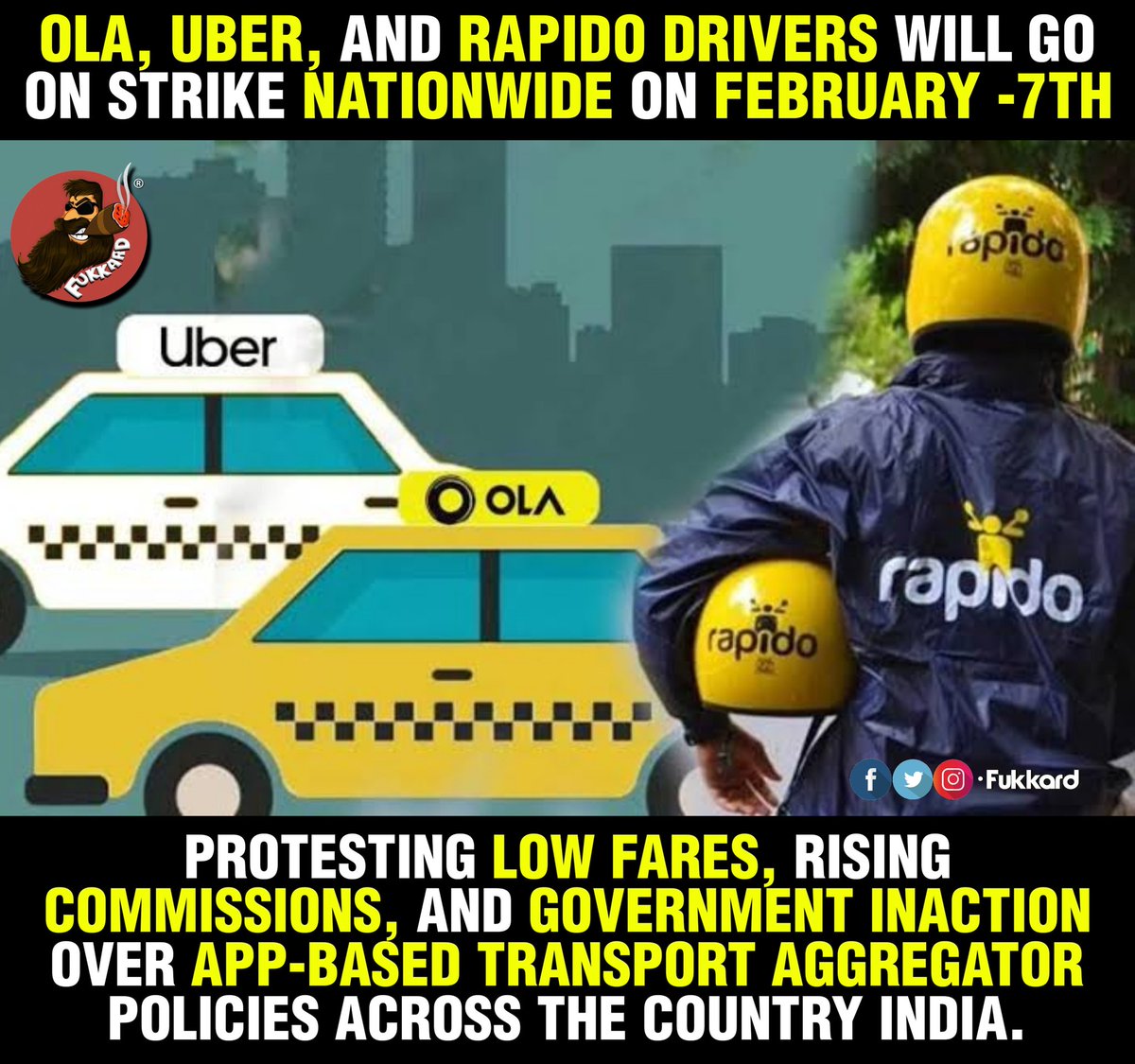 Sweta10t's tweet photo. #Ola, #Uber and #Rapido Drivers will go Strike Nationwide On Feb 7th. https://t.co/6BGL6ovggy