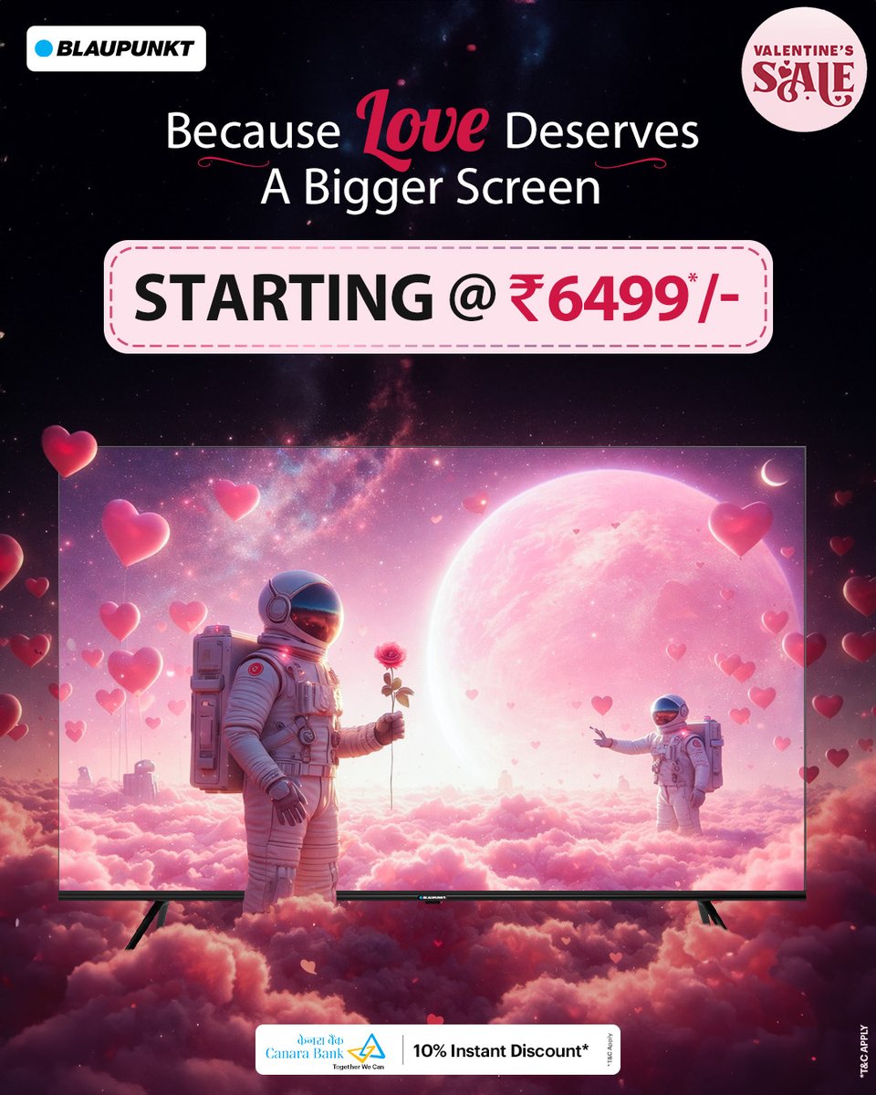 Turn every watch into a wow moment ✨
Bring home Blaupunkt Smart TVs with stunning picture quality and immersive audio now at Valentine’s special prices starting from ₹6499*. 

👉 Buy Now on Flipkart 
#BlaupunktTV #ValentinesDeals #SmartTVOffers #HomeEntertainment #FlipkartSale