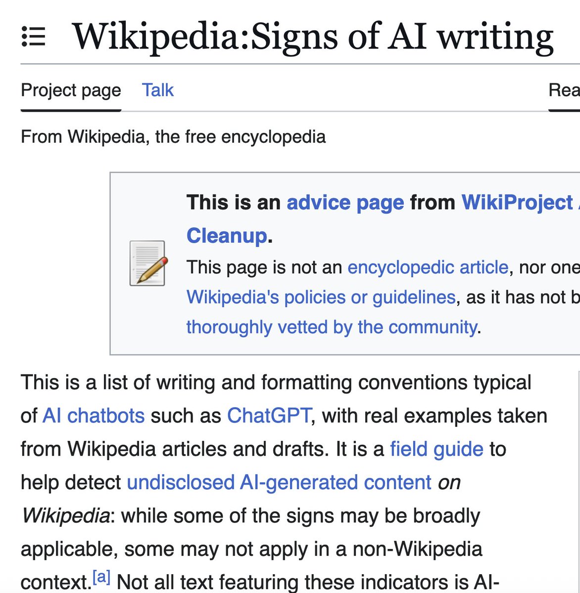 Signs of AI writing - exposed.
A very useful breakdown of the shapes that AI writing takes - so you can detect and block anyone who uses chatbots with accuracy.

Link👇