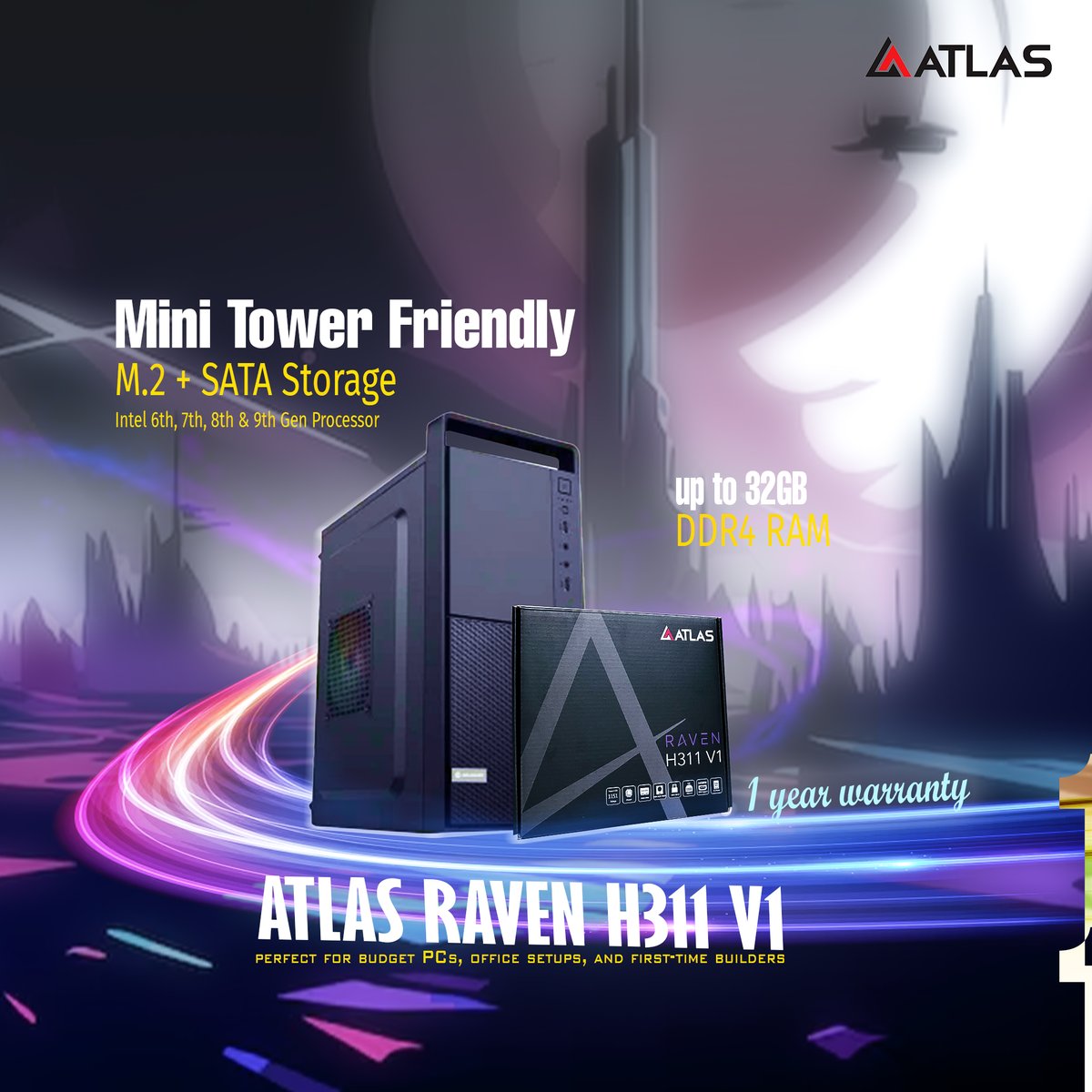 abcomputerbd's tweet photo. ছোট কেসে বড় সাপোর্ট 📷
Mini Tower Friendly ATLAS RAVEN H311 V1—Intel 6th থেকে 9th Gen প্রসেসর, DDR4 RAM up to 32GB, আর M.2 + SATA সাপোর্টে স্টেবল ও বাজেট-ফ্রেন্ডলি পিসি বিল্ডের জন্য একদম পারফেক্ট। https://t.co/0pAjdNwyLz