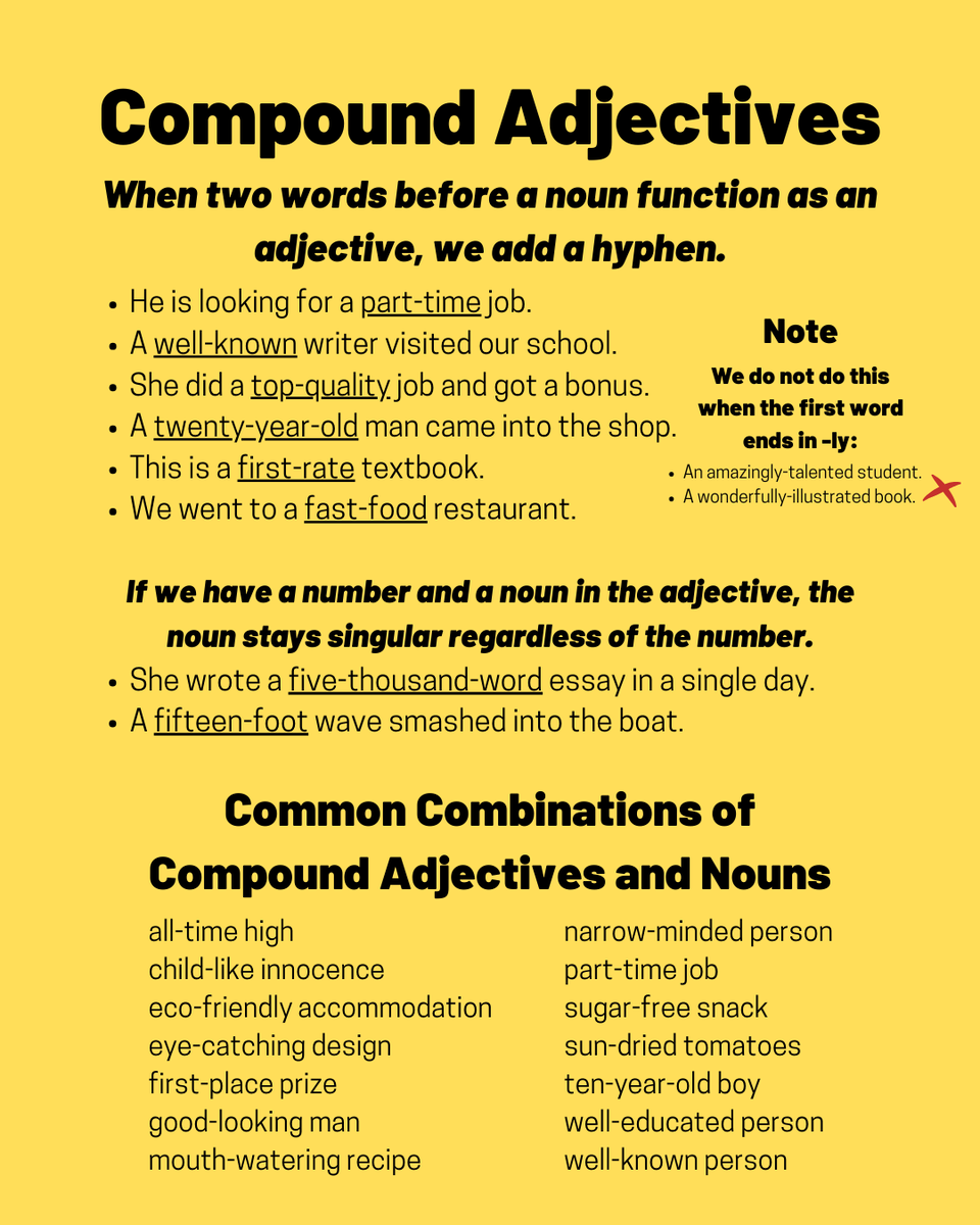 Here's a handy guide to compound adjectives.👇
