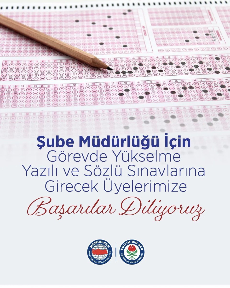 Şube müdürlüğü için bugün yapılacak sınavlara girecek üyelerimize başarılar dileriz.