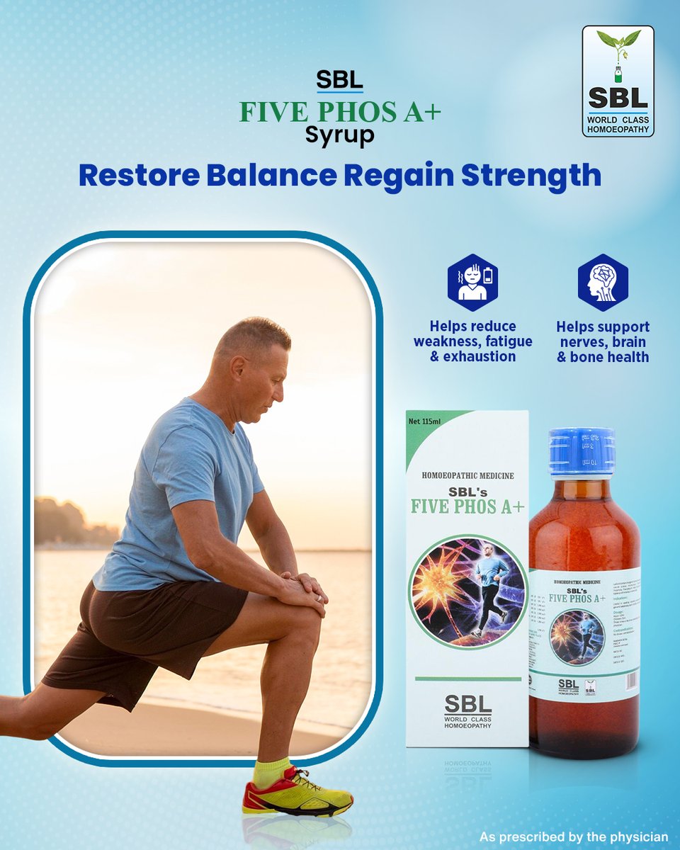 SBL Five Phos A+ Syrup is formulated with homoeopathic phosphates to help support nerve strength, reduce exhaustion, and restore everyday vitality, gently and naturally.

Buy Now:sblglobal.com/product/five-p…
As prescribed by the physician
#SBLHomoeopathy  #SBLFivePhosAPlus  #sblglobal
