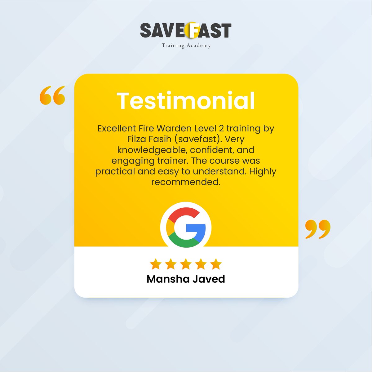 save_fast's tweet photo. Don’t just take our word for it
See what participants say about their experience with SaveFast’s expert-led safety training
Every review motivates us to keep improving because your safety is our purpose

#ParticipantVoices #SafetyMatters #SaveFastExperience https://t.co/EQPpGyioQS