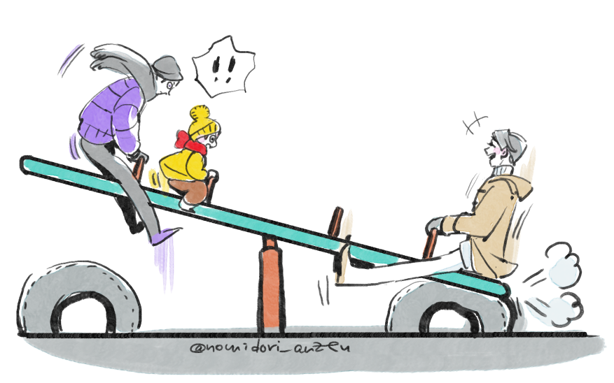 リクありがとうござます

クソ寒い中シーソーで遊ぶおじおい＋曦

なんか楽しそうね　あの…親子？