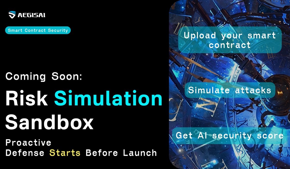 AegisAI_'s tweet image. 🌐 Coming Soon: Risk Simulation Sandbox
Upload your smart contract → Simulate attacks → Get AI security score.
Proactive defense starts before launch.
#AegisAI #DeFiTesting #SmartContractSecurity