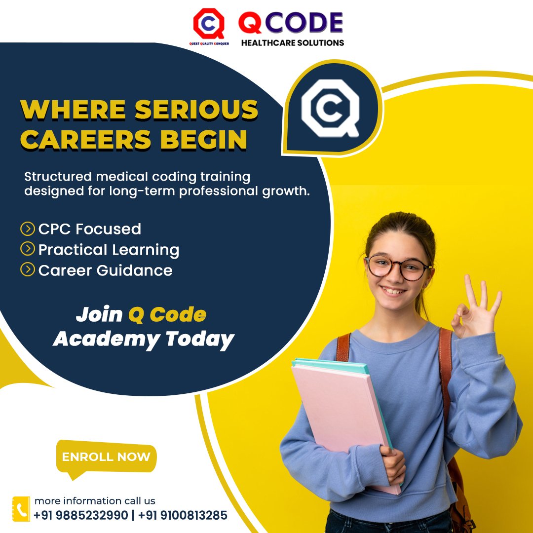 qCodeacademy_'s tweet photo. Where serious careers begin.
Structured medical coding training with CPC focus, practical learning &amp; career guidance.
🏥 Q Code Health Care Solutions
📩 Join Q Code Academy today.

#MedicalCoding #CPCTraining #HealthcareCareers #QCode 🩺 https://t.co/cVrfb17T4M