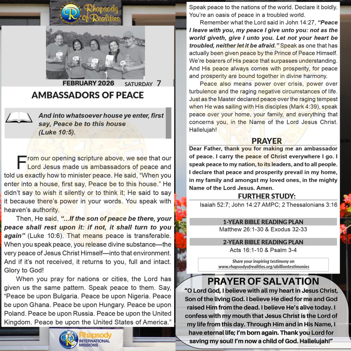 oluk272903's tweet photo. @RhapsodyDaily
As Christians, we are ambassadors of peace, commissioned by the Lord Jesus to boldly speak peace.
We minister peace by declaring it over our lives, families, leaders, and countries—acting as bearers of divine tranquillity in a troubled world.
#AmbassadorsOfPeace https://t.co/ETeWCAEOr5