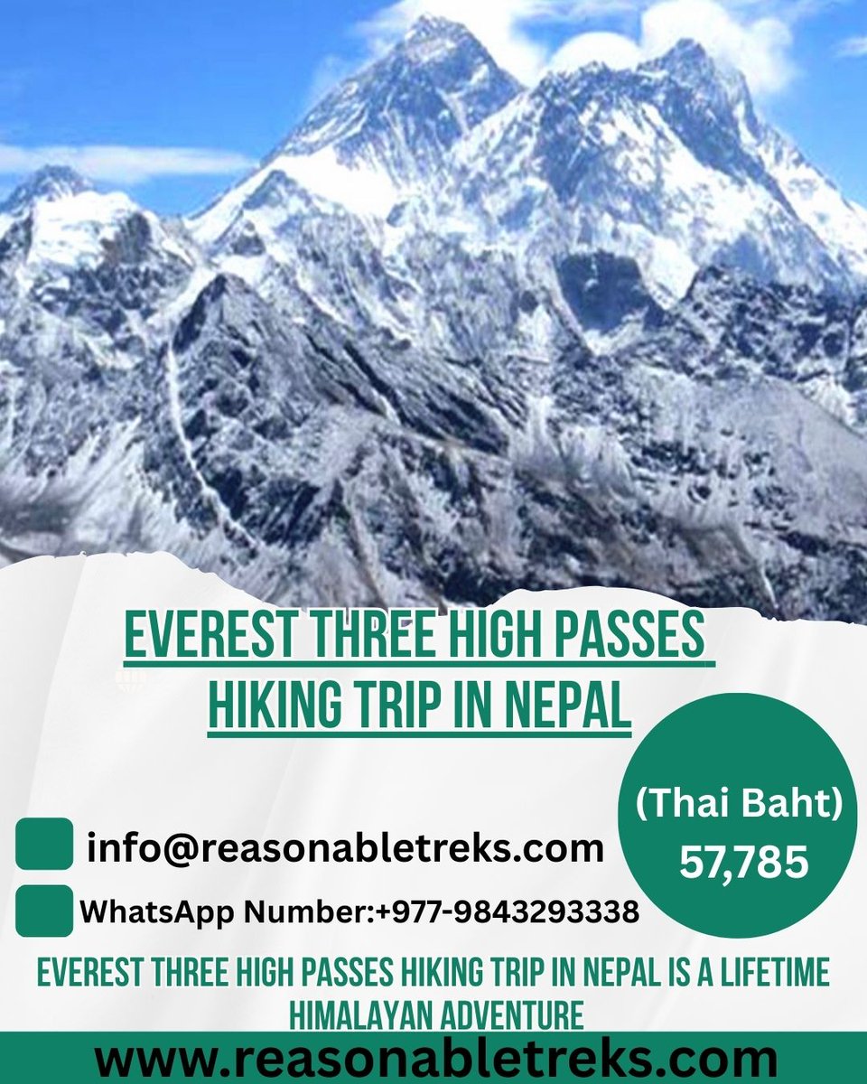 Reasonabletreks's tweet photo. If you are looking for the Everest Three High Passes Hiking Trip in Nepal, a lifetime Himalayan adventure, and a rewarding high-altitude trekking package &amp; hiking in Nepal
https://t.co/fdHg59pdRJ
#everestthreehighpasseshikingtripinnepal #reasonabletreksandtour https://t.co/D6N4ZJsKpP